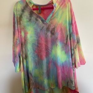 HoneyMe Curvy XXL Pastel Tie-Dye 3/4 Sleeve Shirt